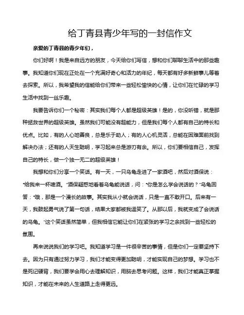 给丁青县青少年写的一封信作文
