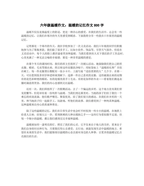 六年级温暖作文：温暖的记忆作文800字