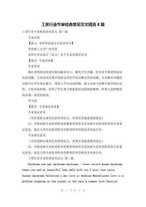 工贸行业专家检查意见范文精选8篇