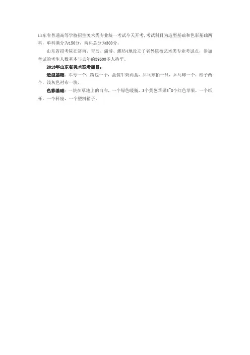 唐晋画室为您报道2013年山东省美术联考统考题目