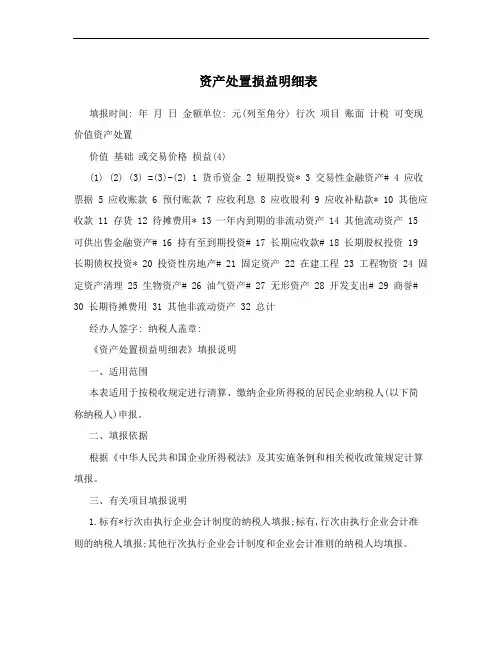 资产处置损益明细表