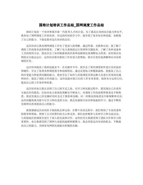 国培计划培训工作总结_国网调度工作总结