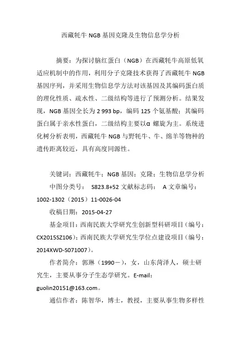 西藏牦牛NGB基因克隆及生物信息学分析