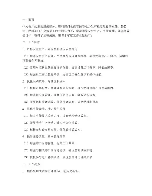 电厂燃料部门工作总结报告
