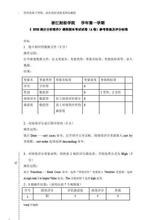 spss考试试卷参考答案及评分标准格式说课讲解