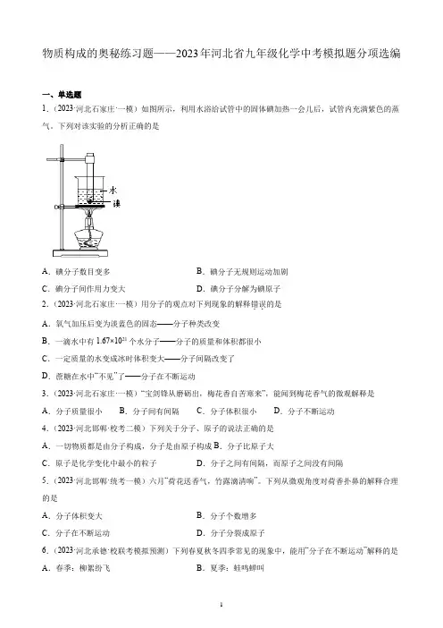 物质构成的奥秘练习题——2023年河北省九年级化学中考模拟题分项选编