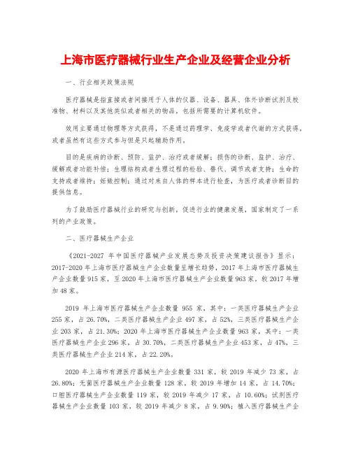 上海市医疗器械行业生产企业及经营企业分析