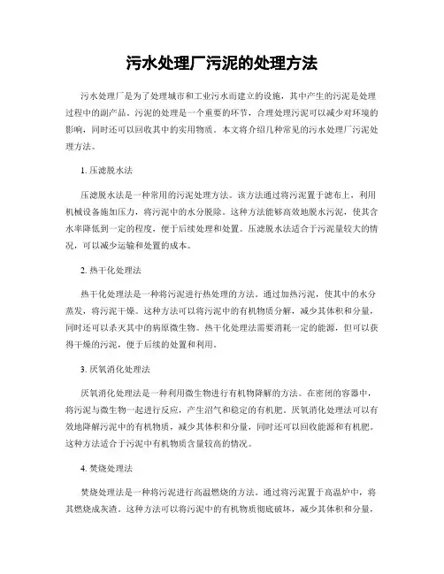 污水处理厂污泥的处理方法