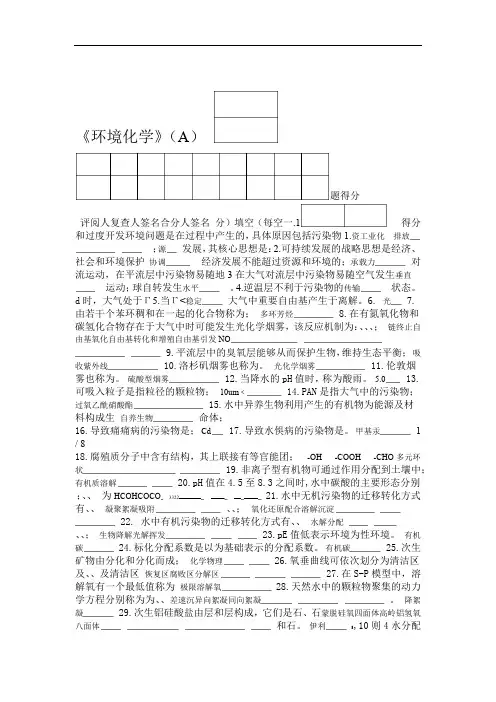环境化学试题及答案大全