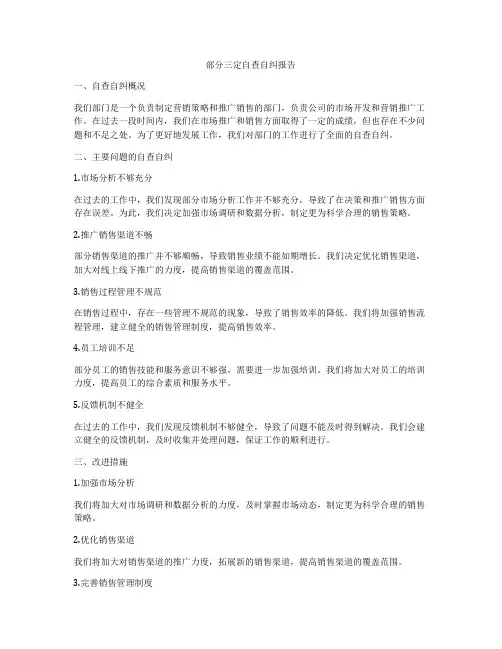 部分三定自查自纠报告