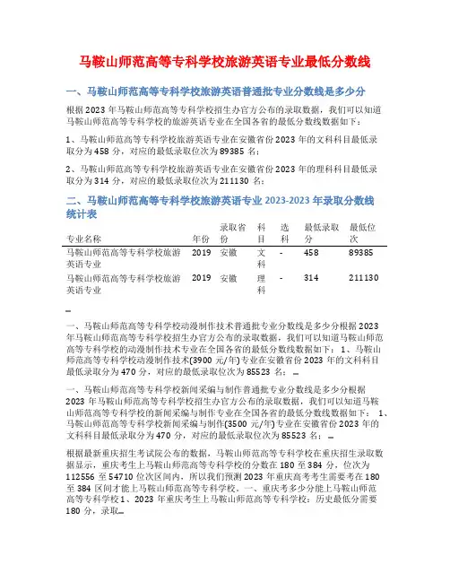 马鞍山师范高等专科学校旅游英语专业最低分数线