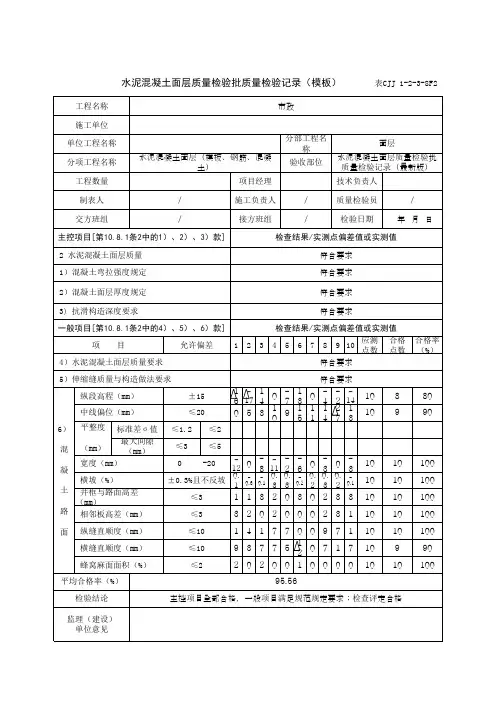 水泥混凝土面层质量检验批质量检验记录(模板)