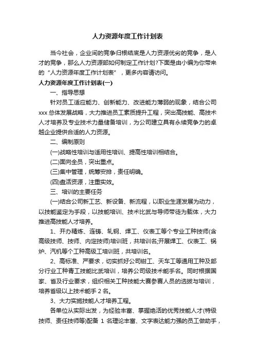 人力资源年度工作计划表