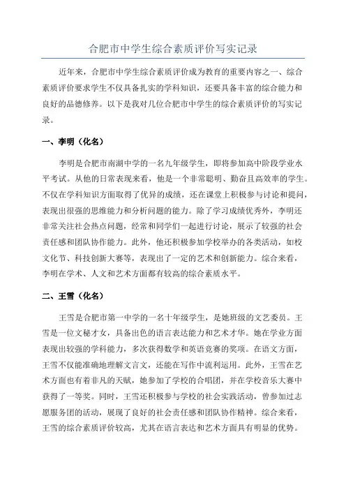 合肥市中学生综合素质评价写实记录