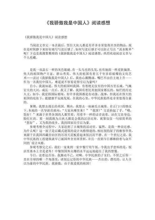 《我骄傲我是中国人》阅读感想
