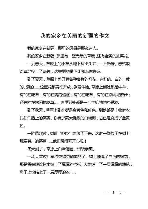 我的家乡在美丽的新疆的作文