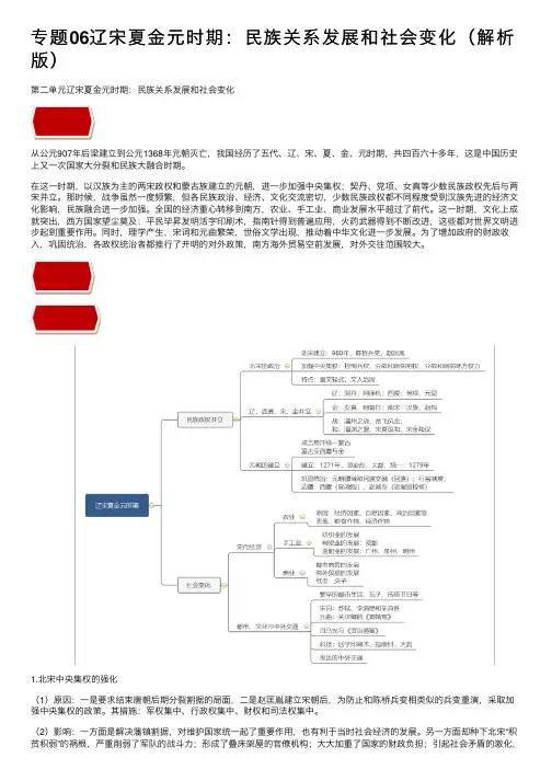 专题06辽宋夏金元时期：民族关系发展和社会变化（解析版）