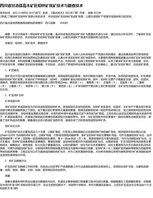 四川省甘洛县高丰矿区铅锌矿找矿技术与勘查技术
