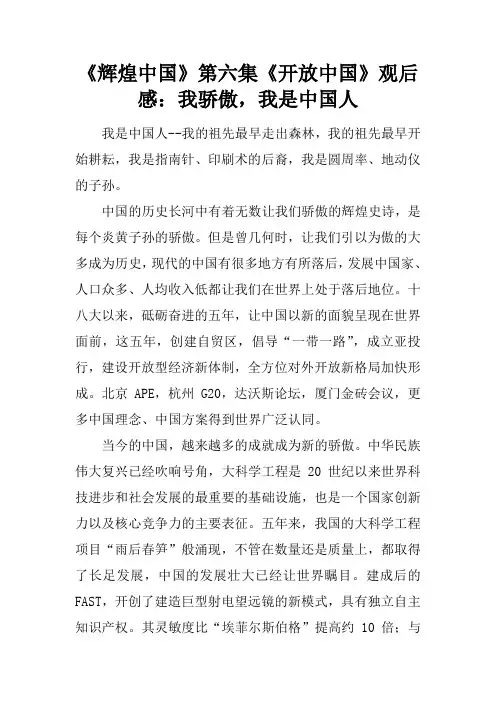 《辉煌中国》第六集《开放中国》观后感：我骄傲,我是中国人