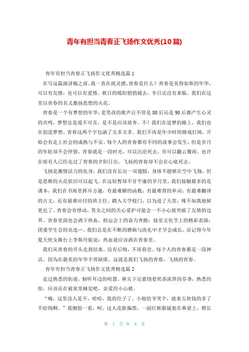 青年有担当青春正飞扬作文优秀(10篇)