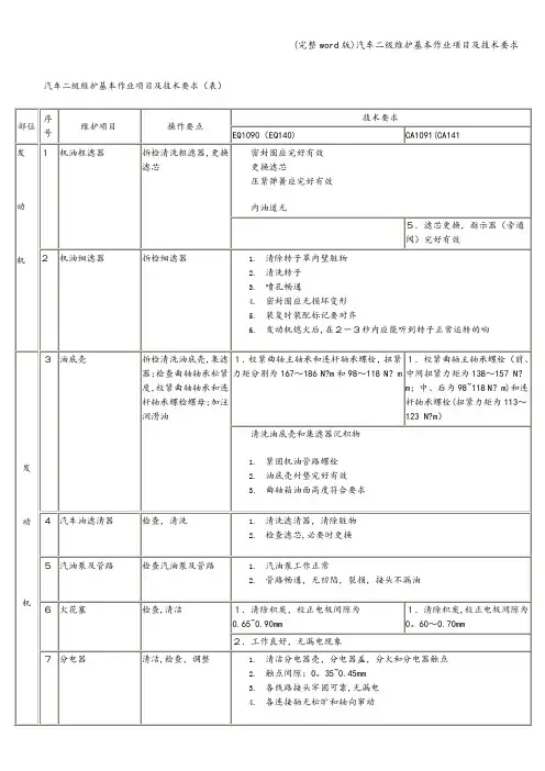 (完整word版)汽车二级维护基本作业项目及技术要求