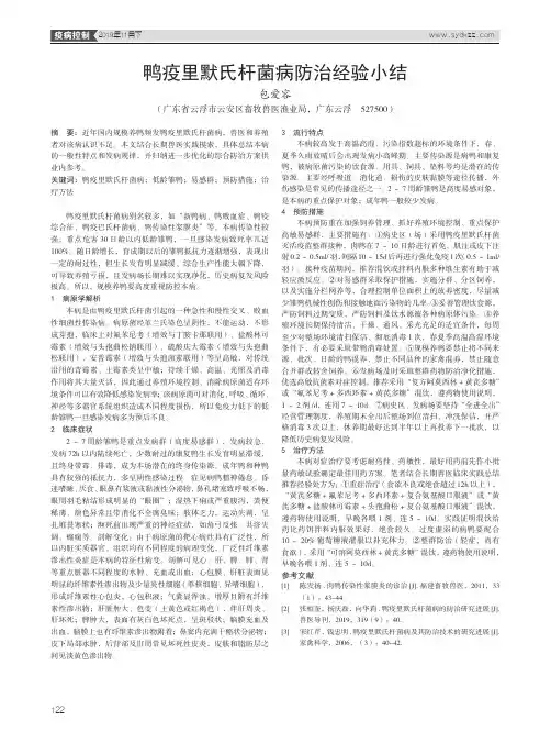 鸭疫里默氏杆菌病防治经验小结