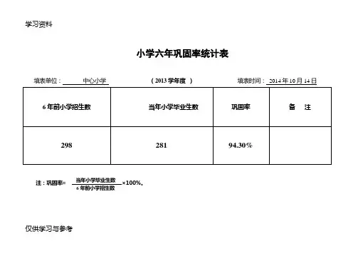 小学六年、初中三年巩固率统计表教学文案