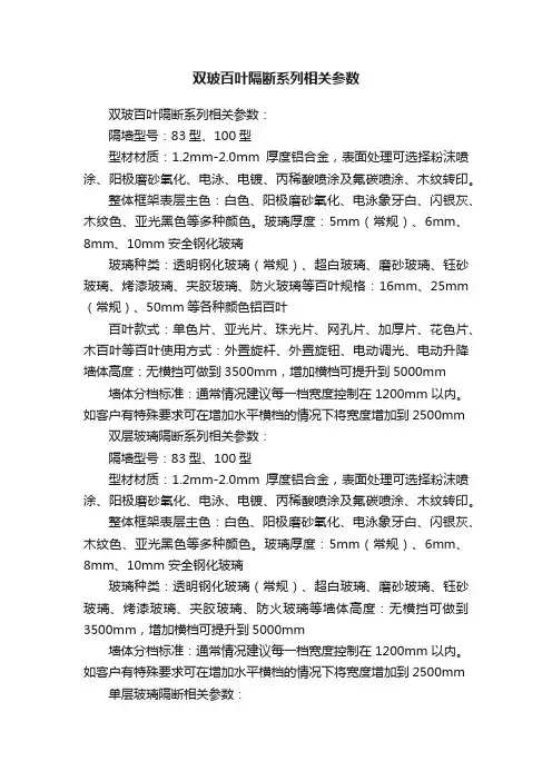 双玻百叶隔断系列相关参数