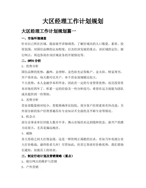 大区经理工作计划规划