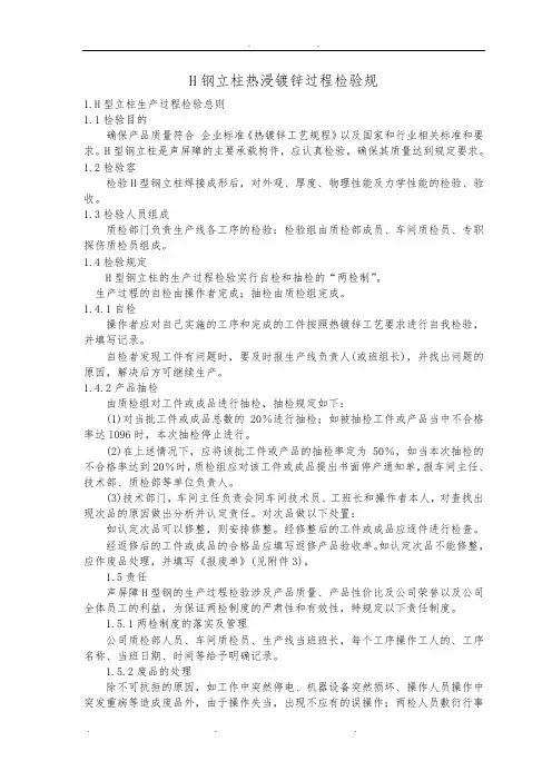 H型钢立柱热浸镀锌过程  检验规范标准