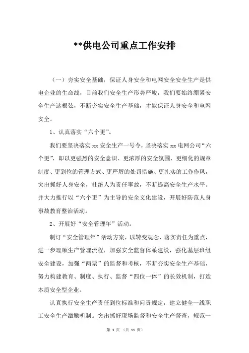 供电公司重点工作安排1