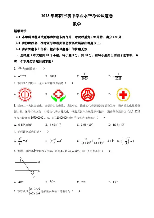 2023年湖南省邵阳市中考数学真题(原卷与解析)