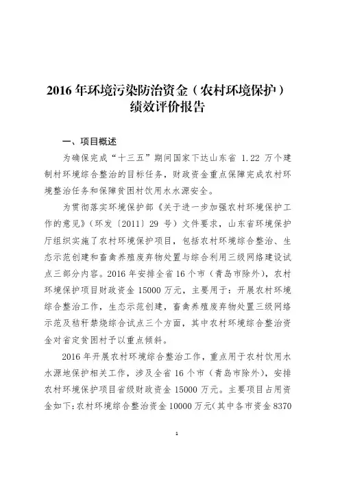 环境污染防治资金(农村环境保护)绩效评价报告