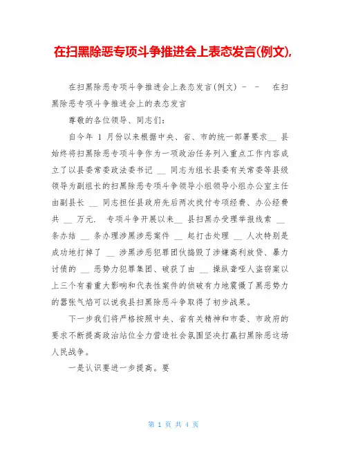 在扫黑除恶专项斗争推进会上表态发言(例文),