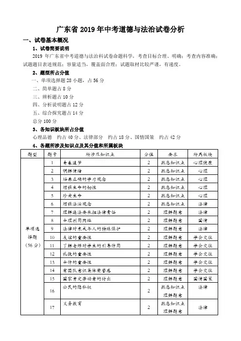 广东省2019年中考道德与法治试卷分析报告