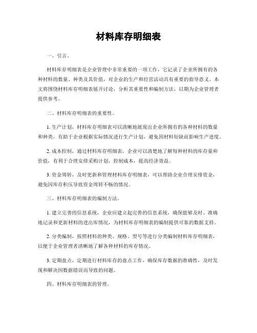 材料库存明细表