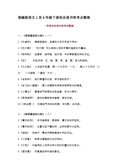 部编版语文1至6年级下册快乐读书吧考点整理