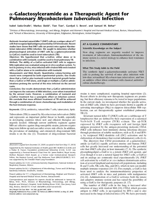 a-Galactosylceramide as a Therapeutic Agent for