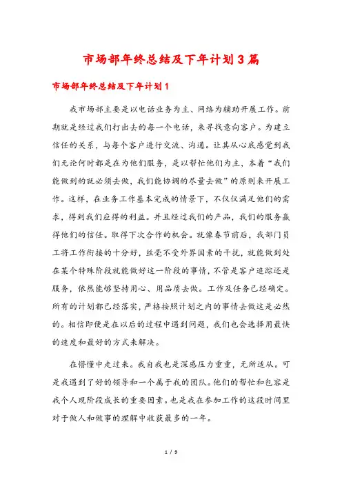 市场部年终总结及下年计划3篇
