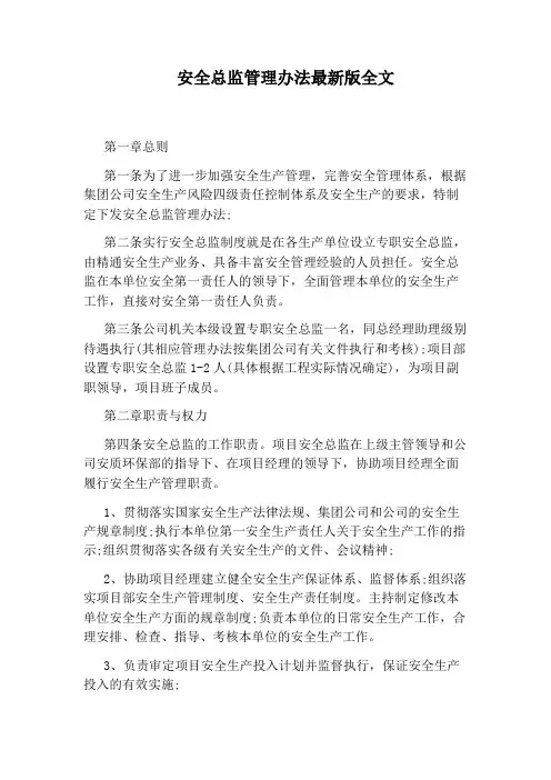 安全总监管理办法最新版全文