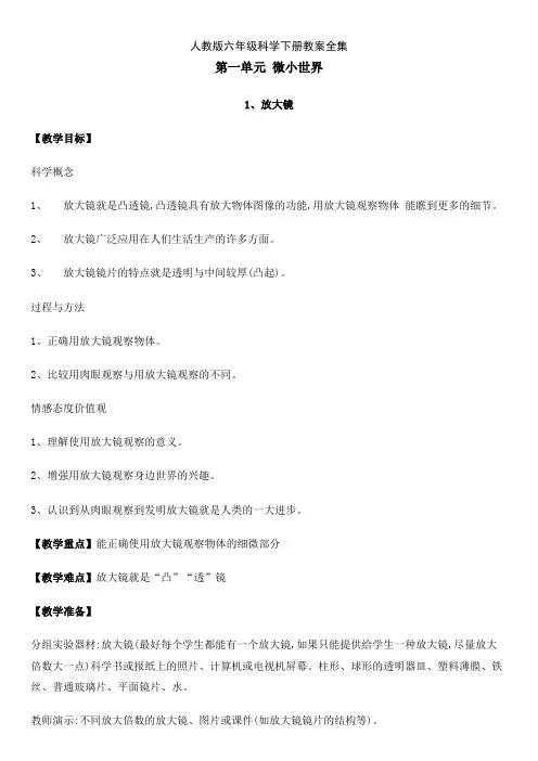 人教版六年级科学下册教案全集