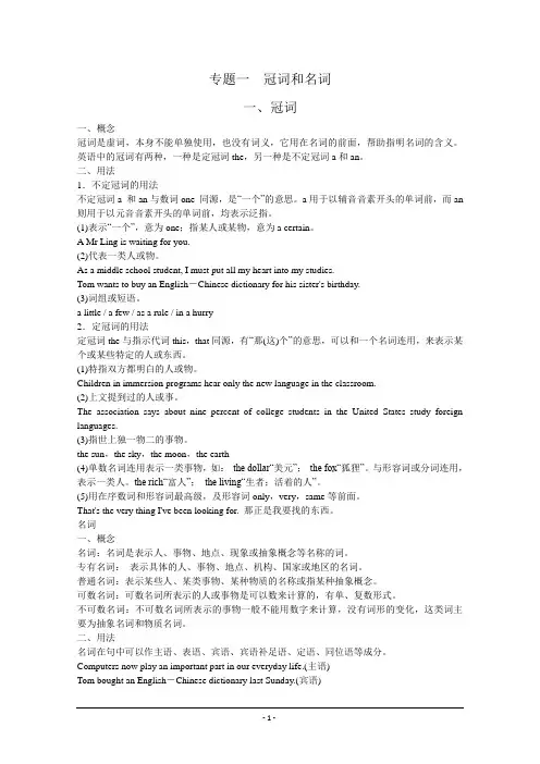 高考语法专题1冠词和名词
