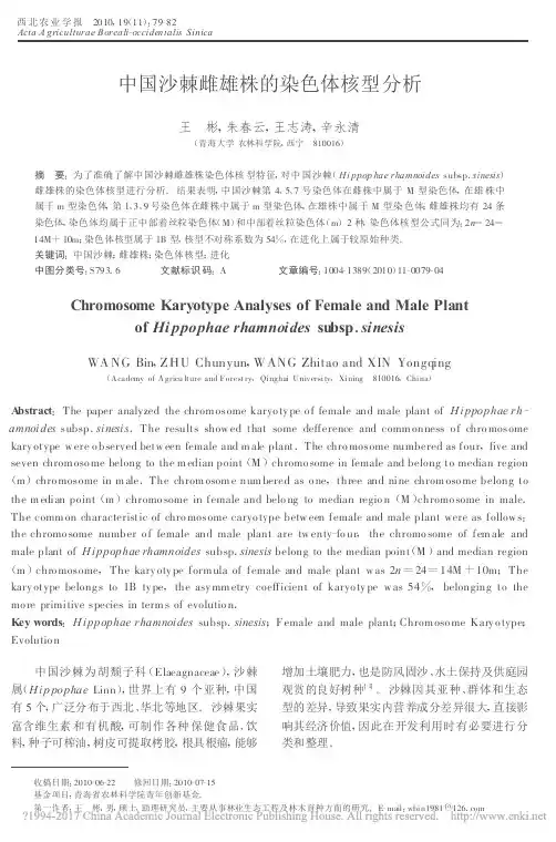 中国沙棘雌雄株的染色体核型分析_王彬