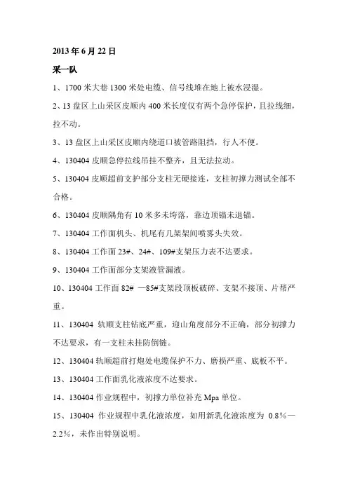 2013年6月22日总公司质量标准化检查三定表