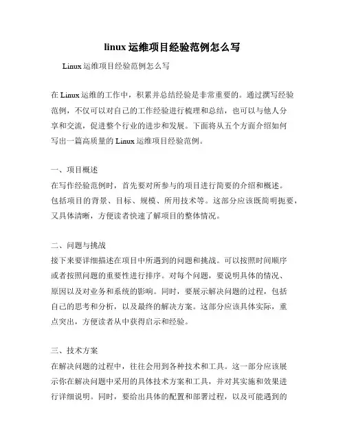 linux运维项目经验范例怎么写