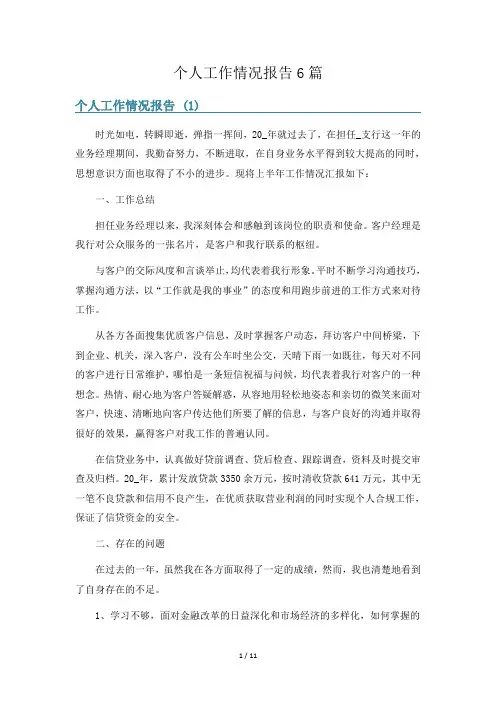 个人工作情况报告6篇
