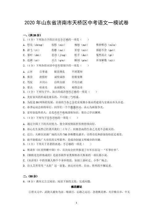 2020年山东省济南市天桥区中考语文一模试卷