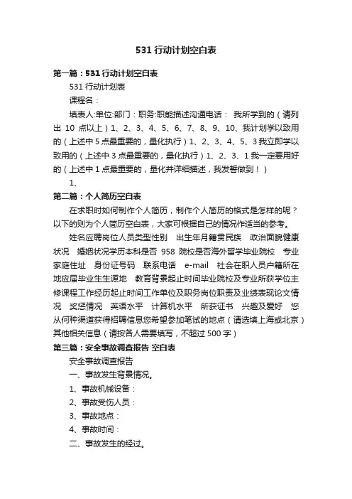 531行动计划空白表