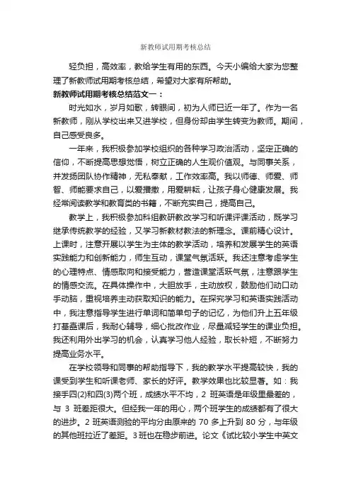 新教师试用期考核总结_试用期工作总结_