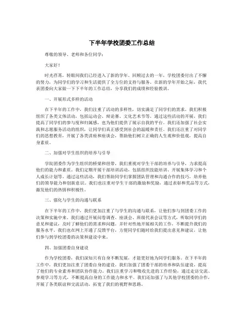 下半年学校团委工作总结